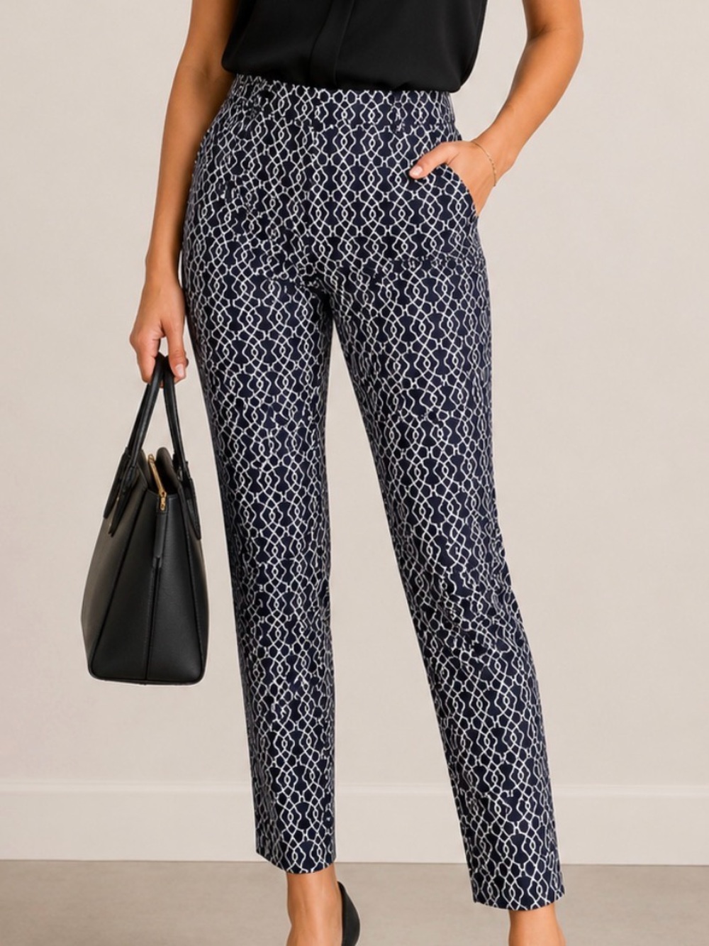 Merona Black & White Geometric Straight-Leg Pants